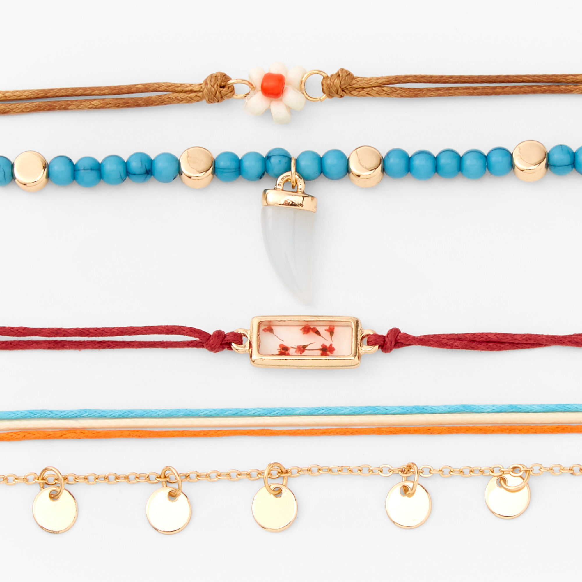 Gold Bohemian Antique Chain Cord Bracelets - 5 Pack,