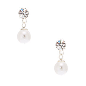 Sterling Silver 5MM Pearl Drop Stud Earrings,