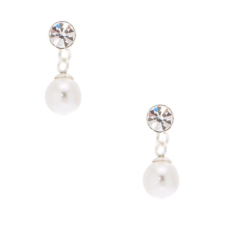 C LUXE by Claire&#39;s Sterling Silver 5MM Pearl Drop Stud Earrings,