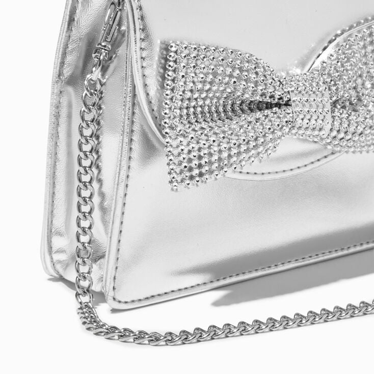 Claire&#39;s Club Silver Bow Crossbody Bag,