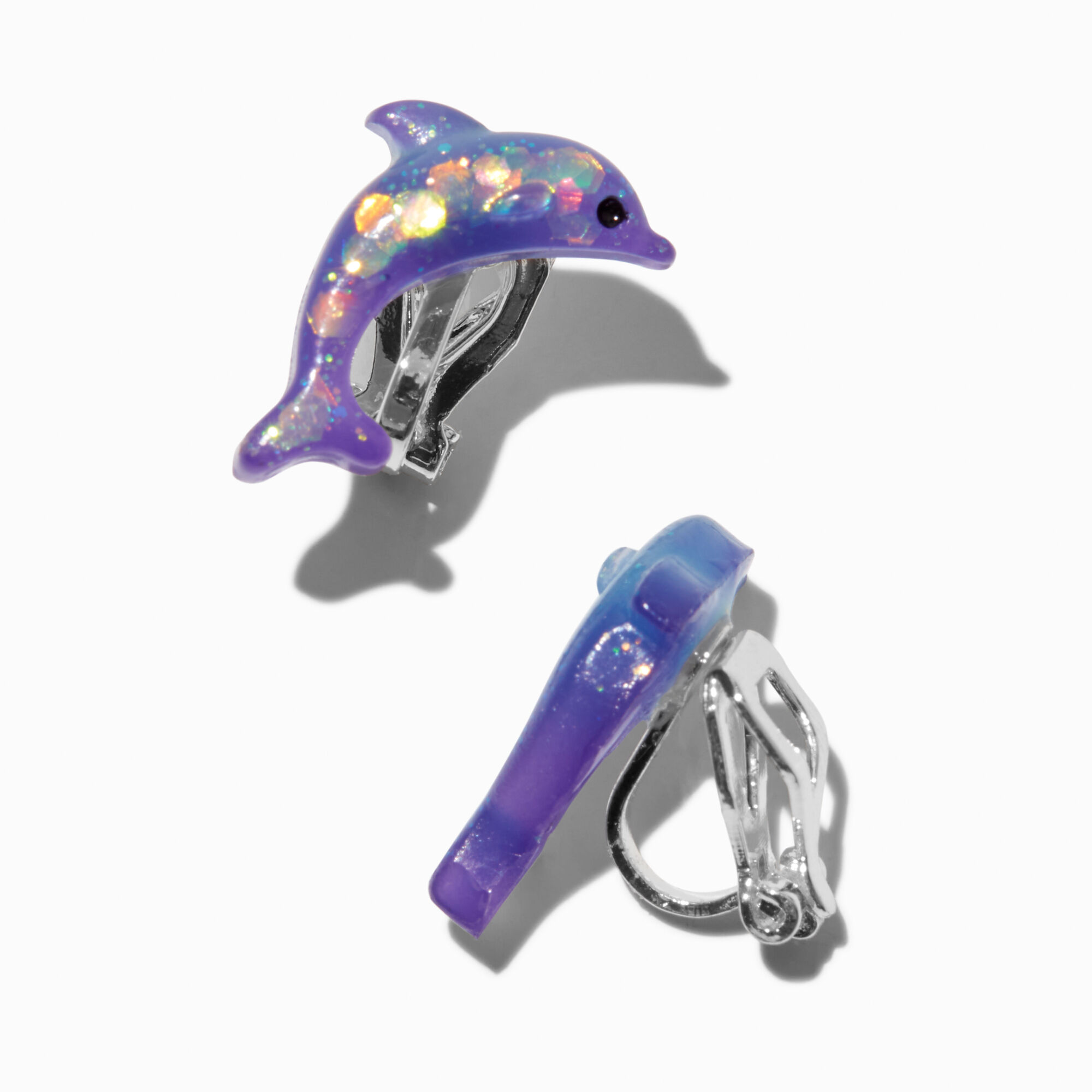 Glitter Dolphin UV Color-Changing Clip-On Stud Earrings,