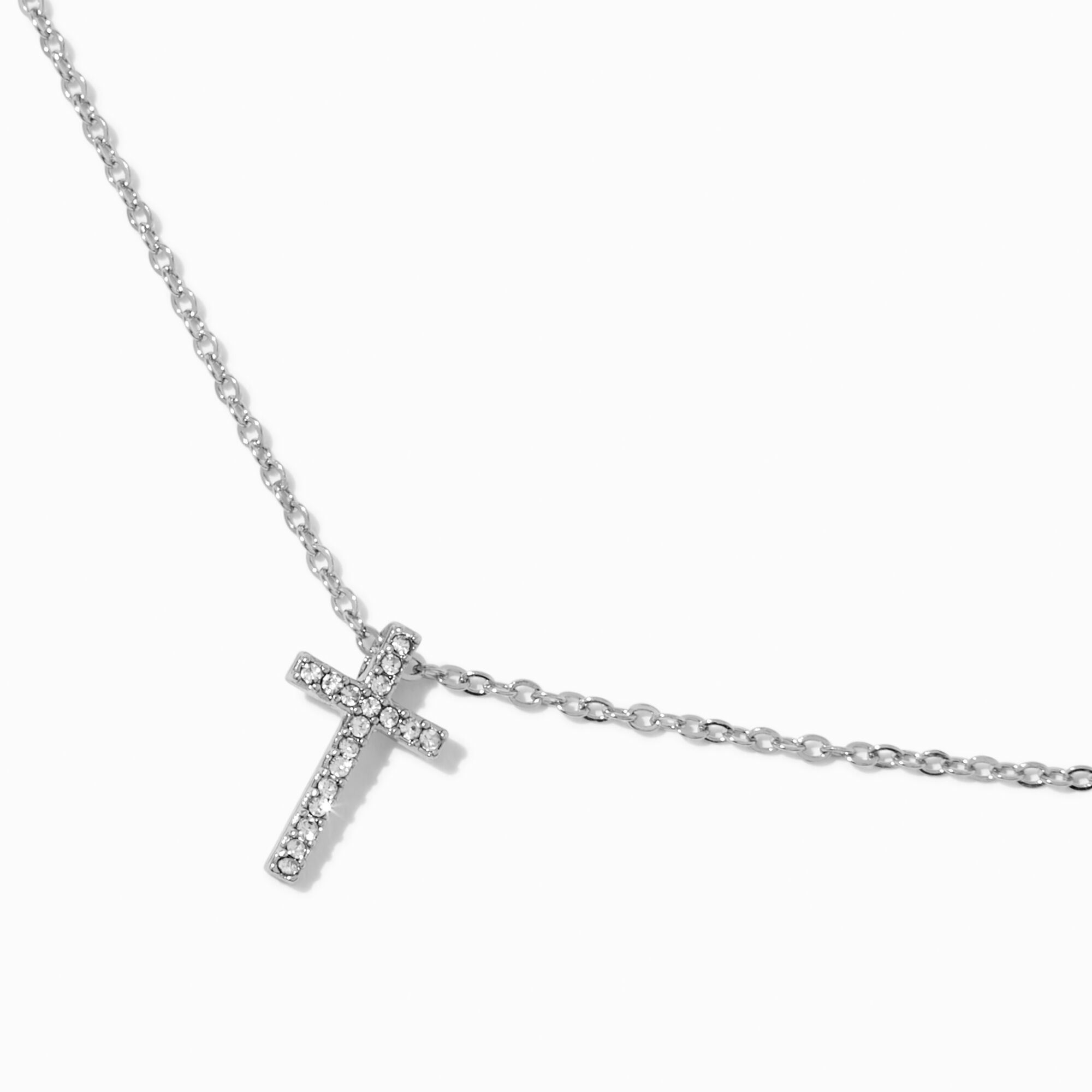 Silver-tone Crystal Cross Pendant Necklace,