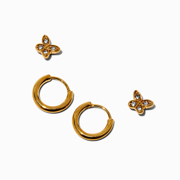 C LUXE by Claire&#39;s 18k Gold Plated Butterfly Studs &amp; Hoop Earring Stackables Set - 2 Pack,