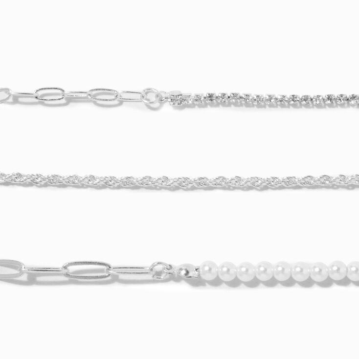 Silver Pearl Woven Chain Bracelets - 3 Pack,