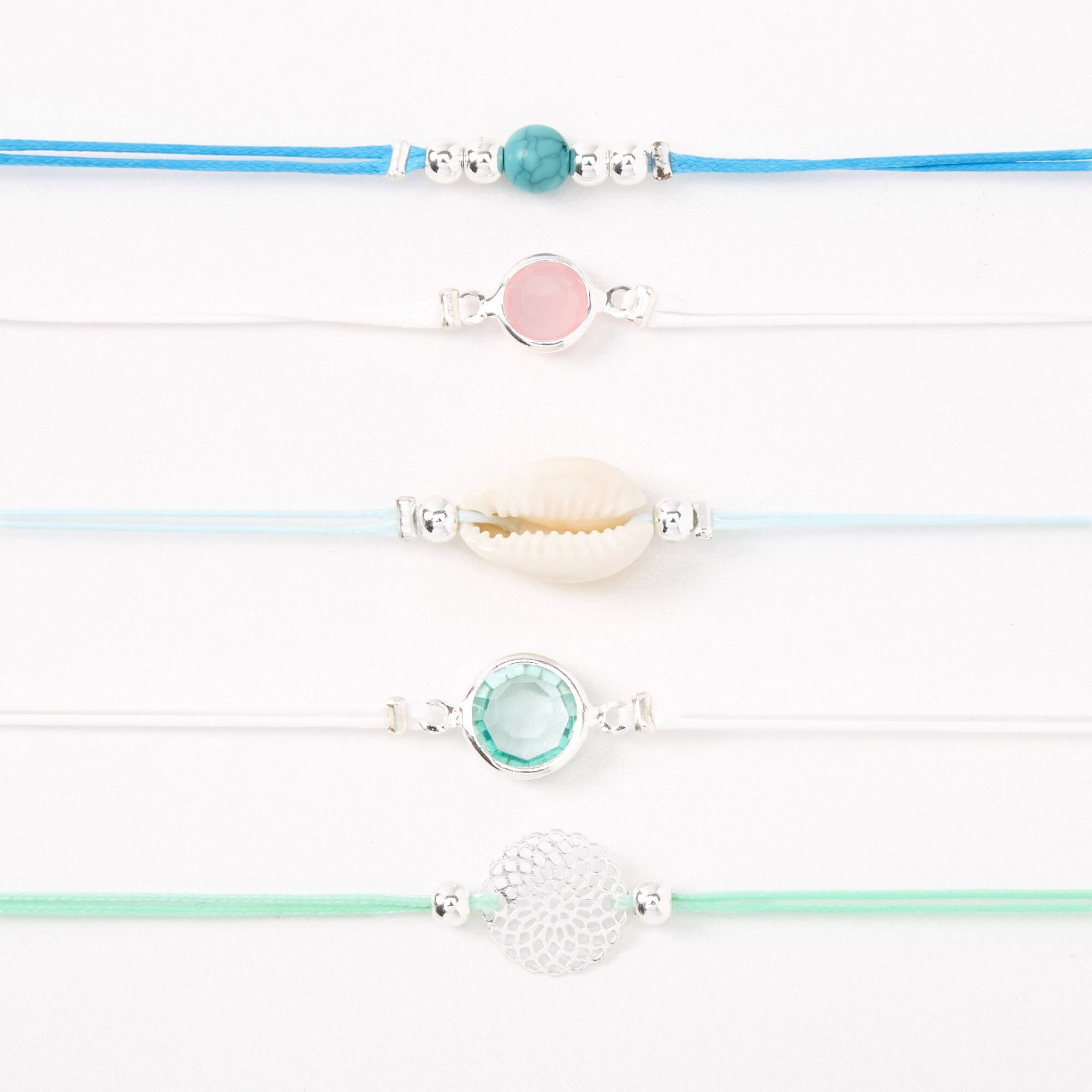 Silver Filigree Seashell Stone Choker Necklaces - Blue, 5 Pack,