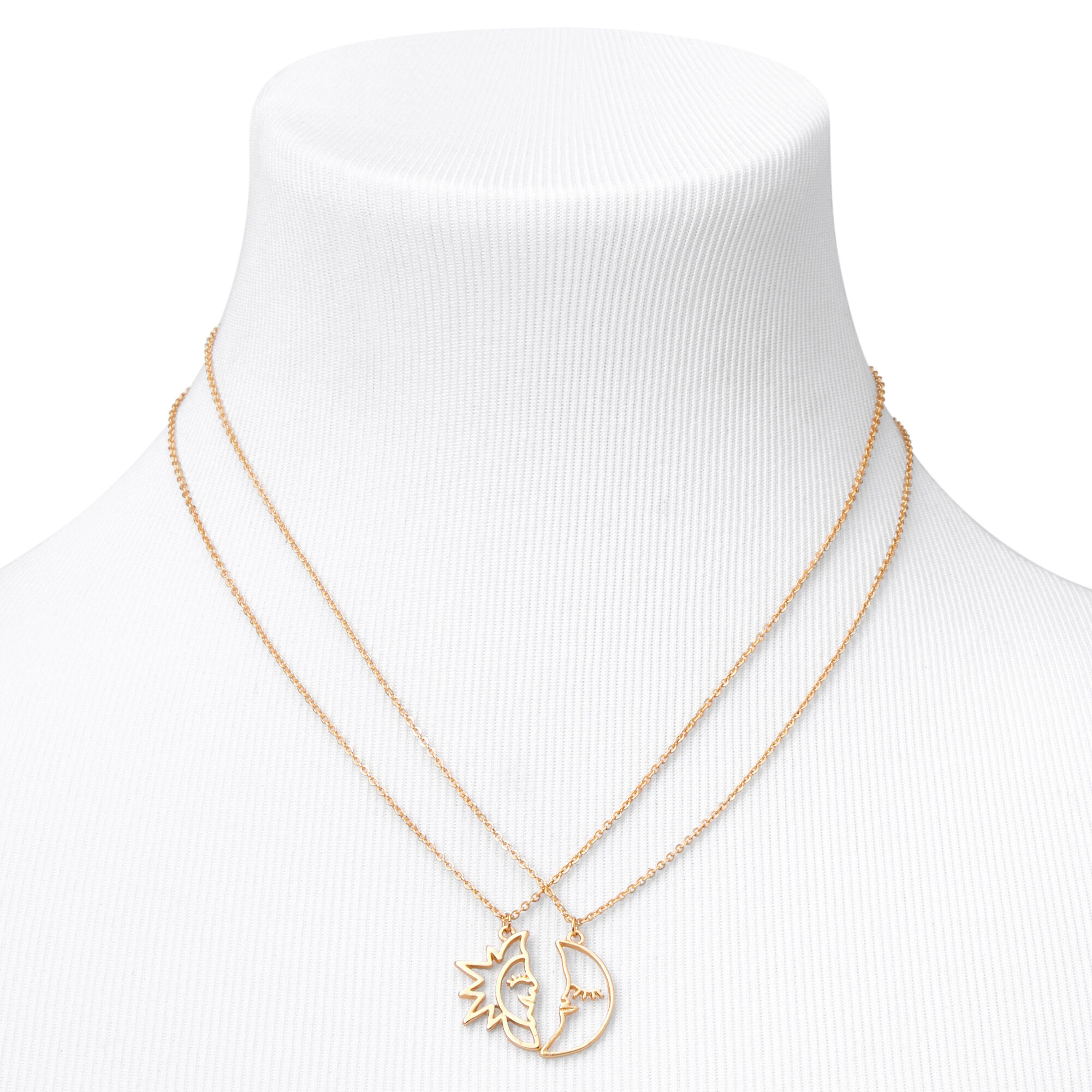 Gold Sun & Crescent Moon Outline Pendant Necklaces - 2 Pack,