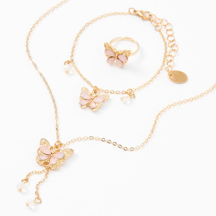 Parure de bijoux papillon couleur dor&eacute; rose Claire&#39;s&nbsp;Club - Rose, lot de 3,