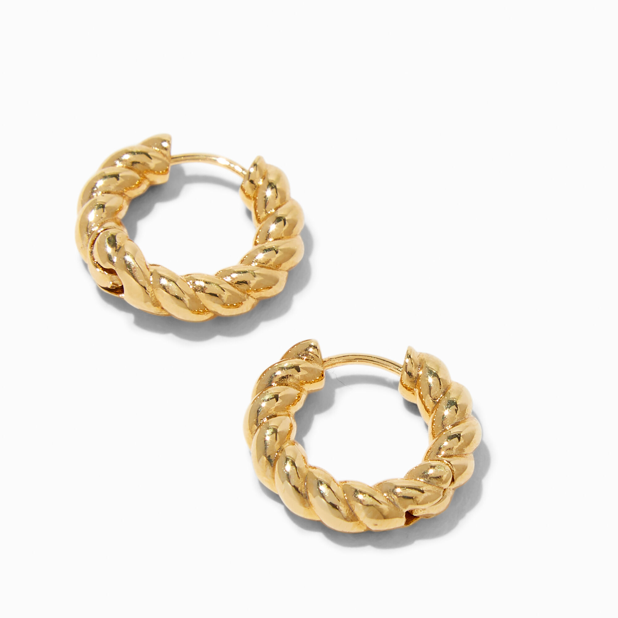 View Claires 18K Plated 12MM Twisted Clicker Hoop Earrings Gold information