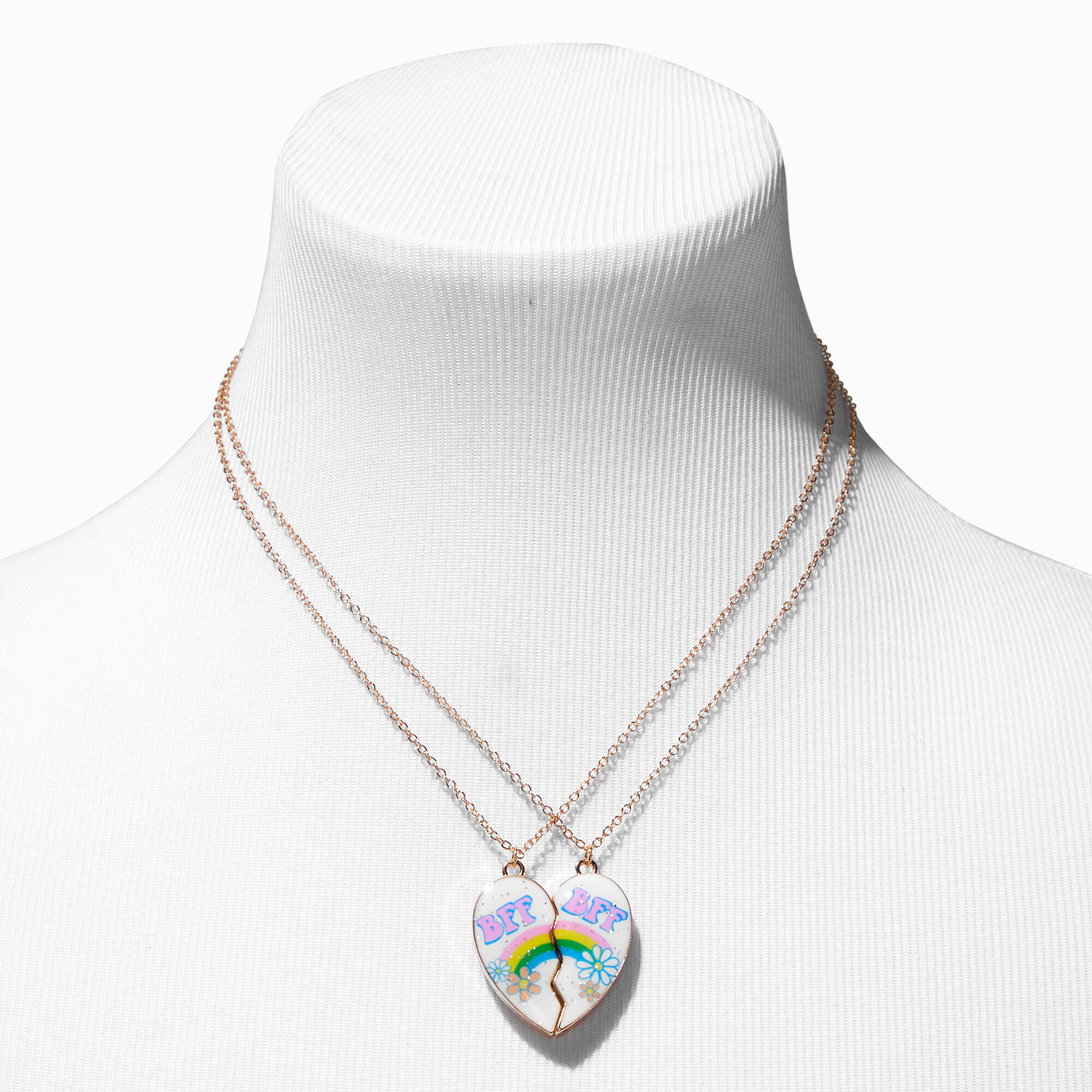 Best Friends BFF Rainbow Split Heart Pendant Necklaces - 2 Pack