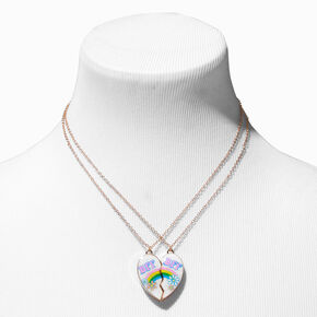 Best Friends BFF Rainbow Split Heart Pendant Necklaces - 2 Pack,