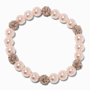 Blush Pink Pearl &amp; Rose Gold-tone Fireball Stretch Bracelet,