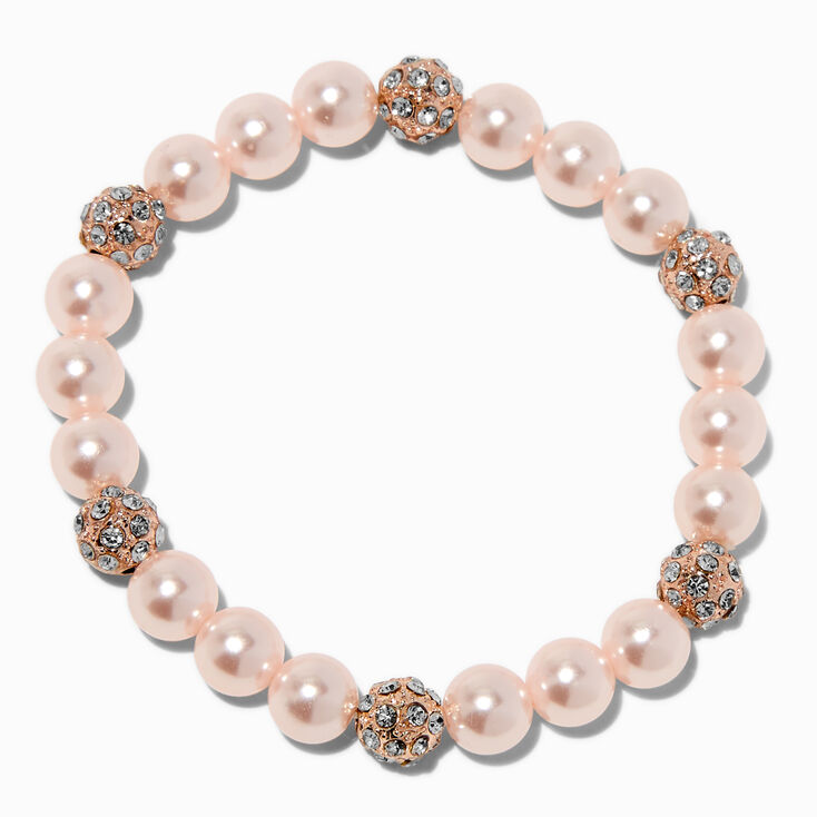 Blush Pink Pearl &amp; Rose Gold-tone Fireball Stretch Bracelet,