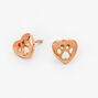 18k Rose Gold Plated Heart Paw Print Stud Earrings,
