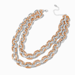 Mixed Metal Large Chain Multi-Strand Necklace,