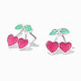 Color Change Glitter Cherry Heart Stud Earrings,