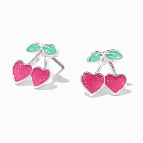 Color Change Glitter Cherry Heart Stud Earrings,
