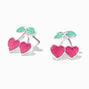 Color Change Glitter Cherry Heart Stud Earrings,