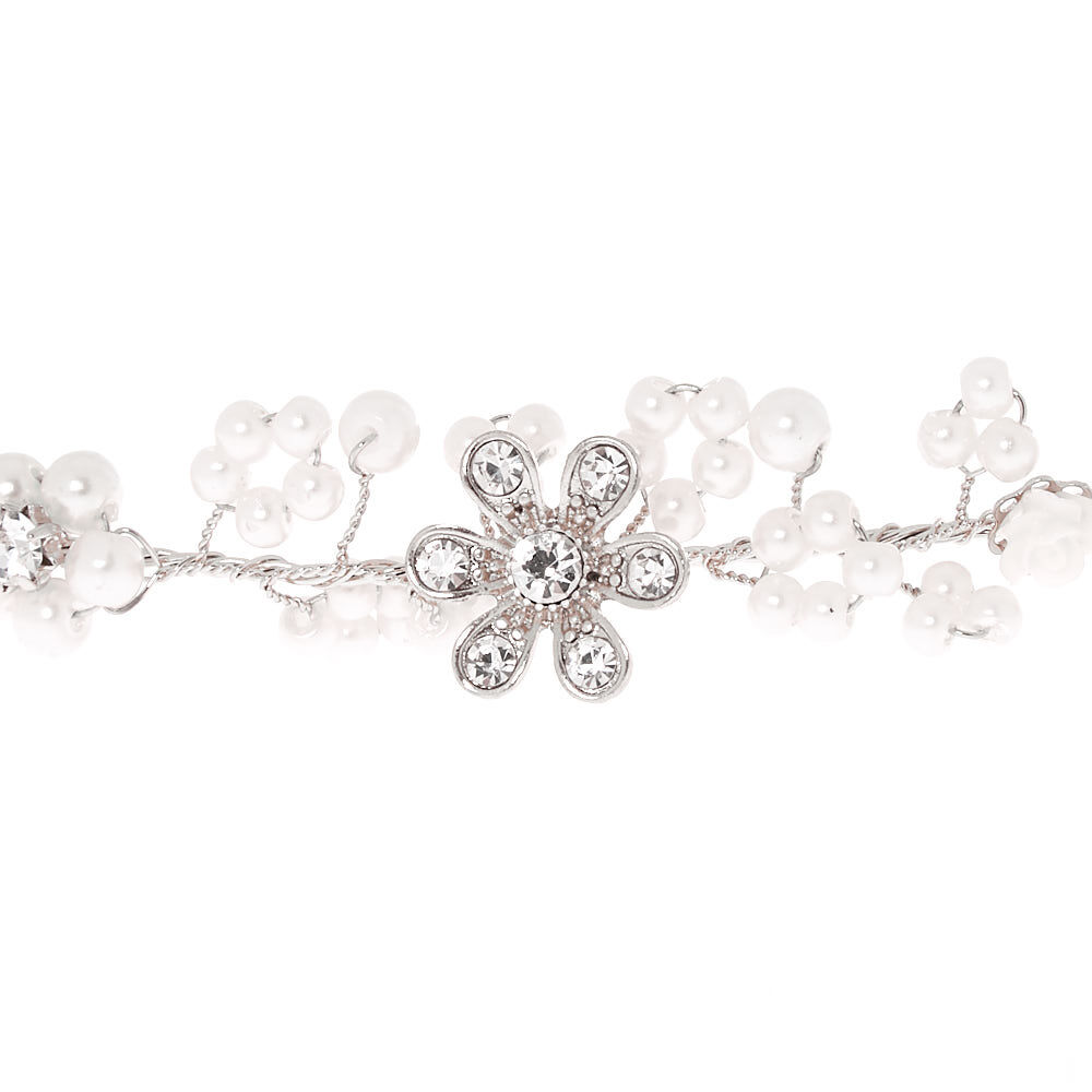 Couronne de fleurs couleur argenté avec perle d'imitation,