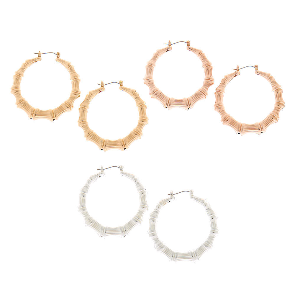 Lot de 3 créoles bambou en métaux mixtes,