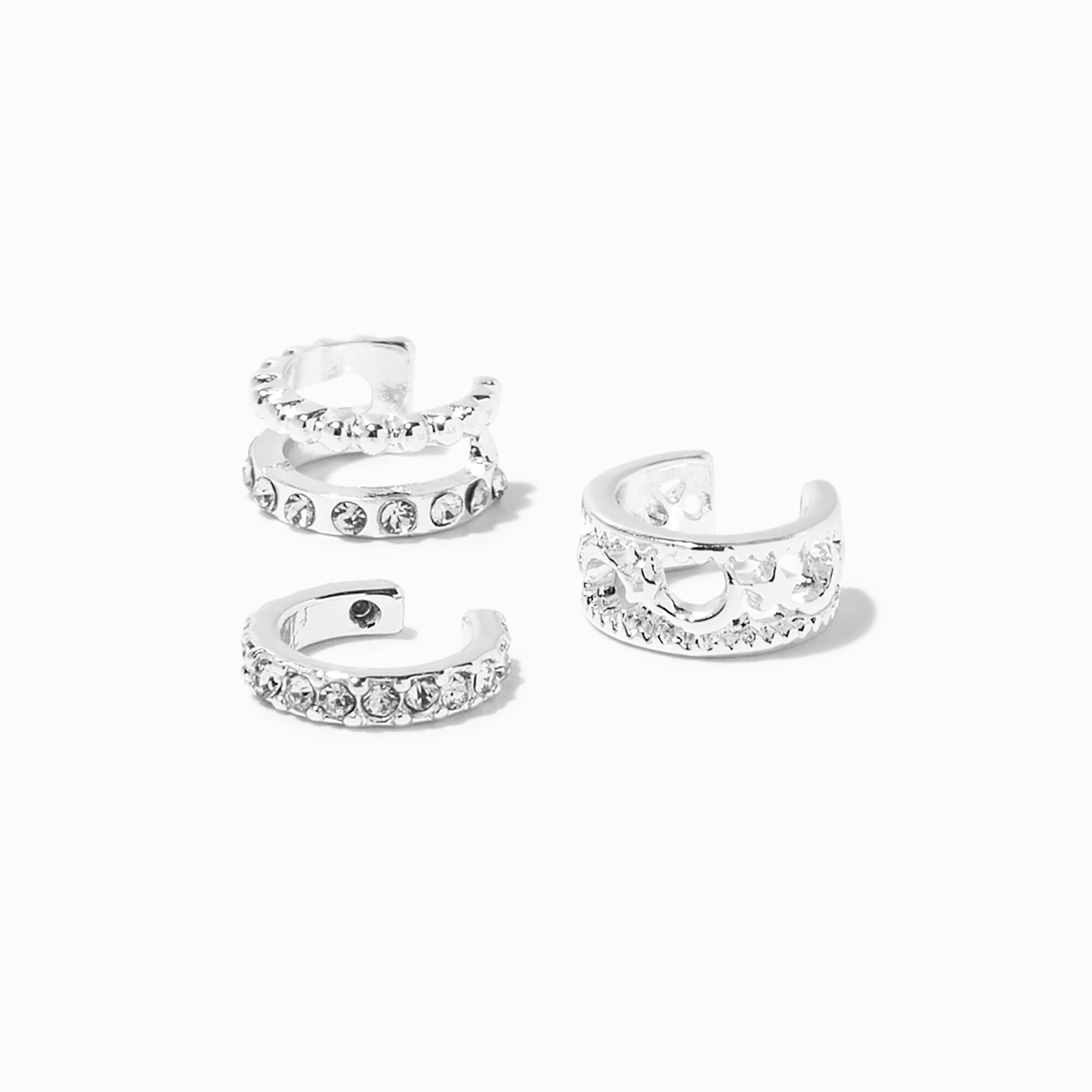 View Claires Tone Crystal Embellished Ear Cuffs 3 Pack Silver information