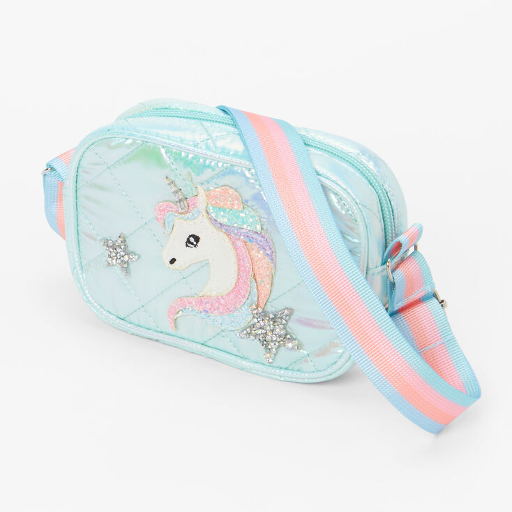 Claire&#39;s Club Mint Sparkle Unicorn Crossbody Bag,