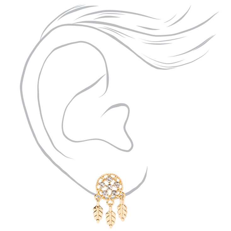 Gold Embellished Dreamcatcher Stud Earrings,