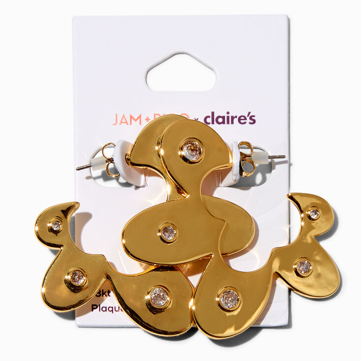JAM + RICO x Claire&#39;s 18k Yellow Gold Plated Cubic Zirconia Big Flower Power Hoop Earrings,