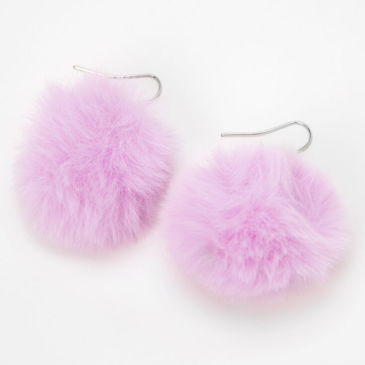 1.5&quot; Pom Pom Drop Earrings - Purple,