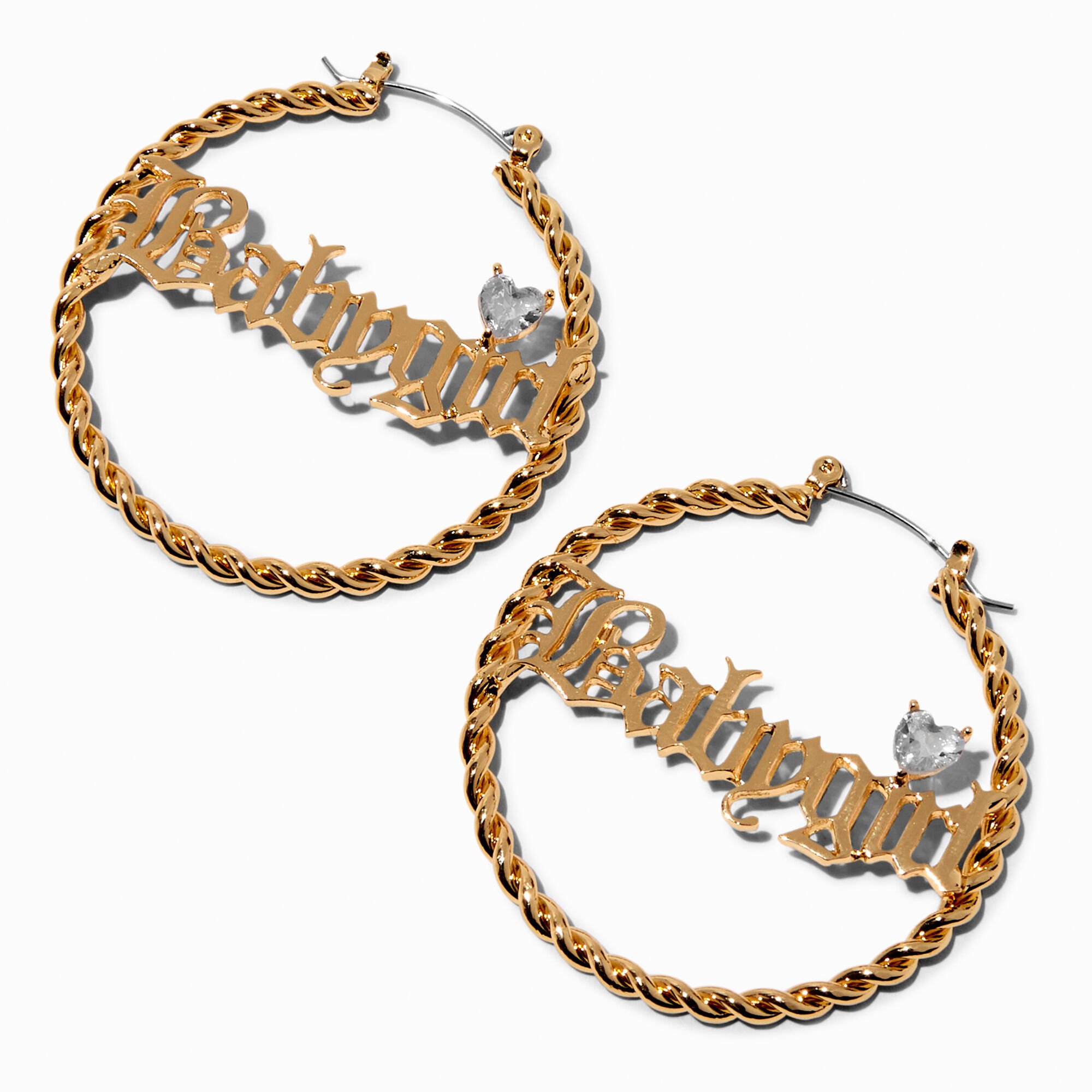 View Claires Tone Twisted Baby 70MM Hoop Earrings Gold information