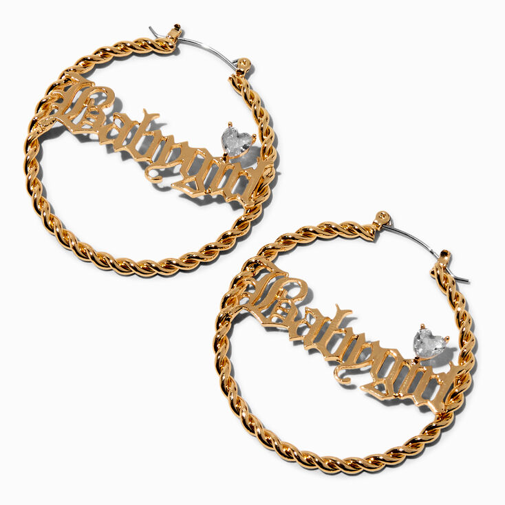 Gold-tone Twisted Baby 70MM Hoop Earrings | Claire's