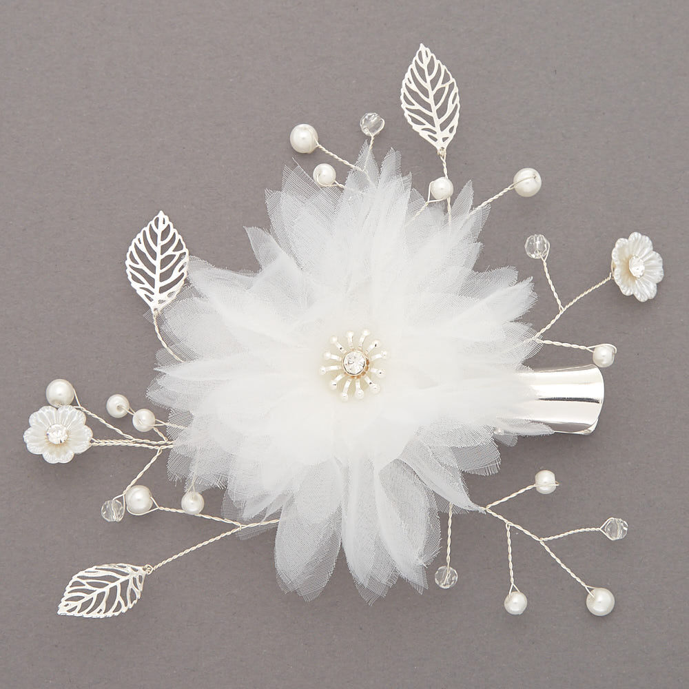 Large white shop flower hair clip