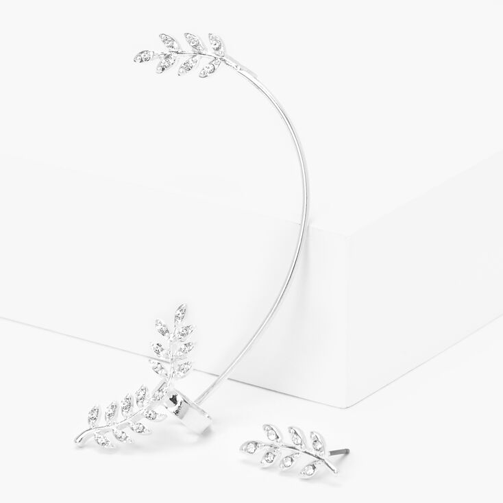 Silver Embellished Leaf Ear Cuff Connector Earring,