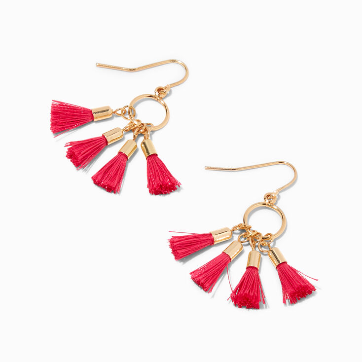 Hot Pink Four Tassel Drop Earrings | Claire's