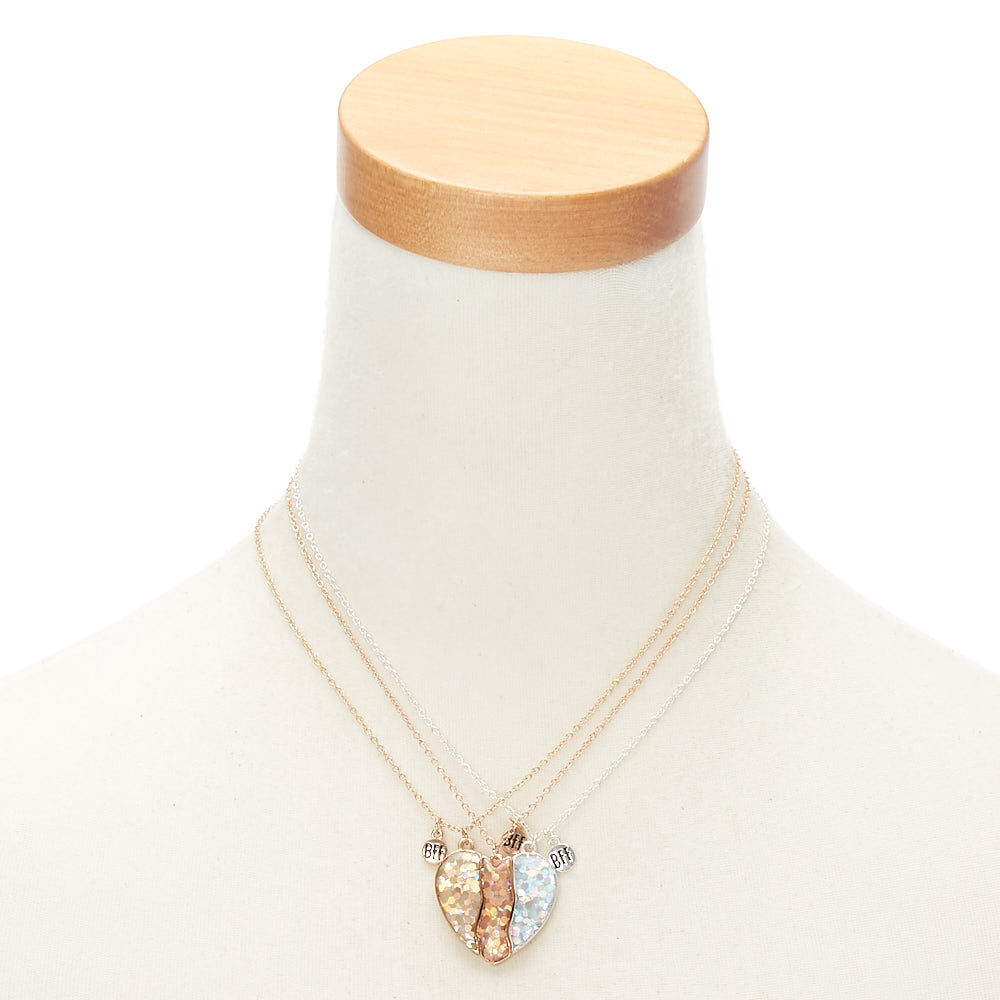 Lot de 2 colliers d’amitié à pendentif cœur pailleté en métaux mixtes,