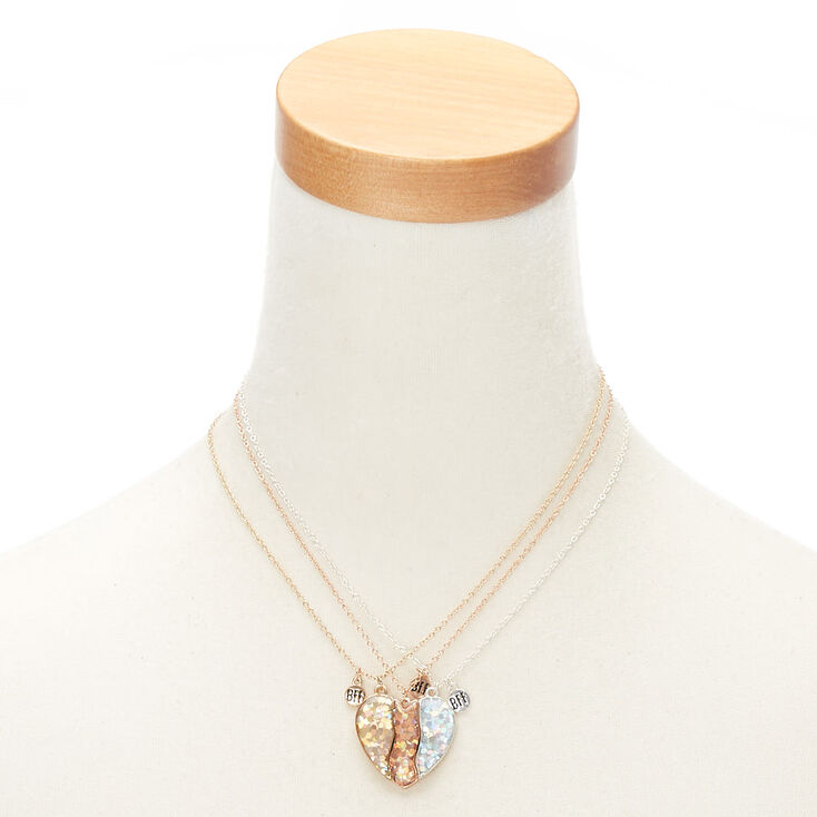 Best Friends Mixed Metal Glitter Heart Pendant Necklaces - 3 Pack,