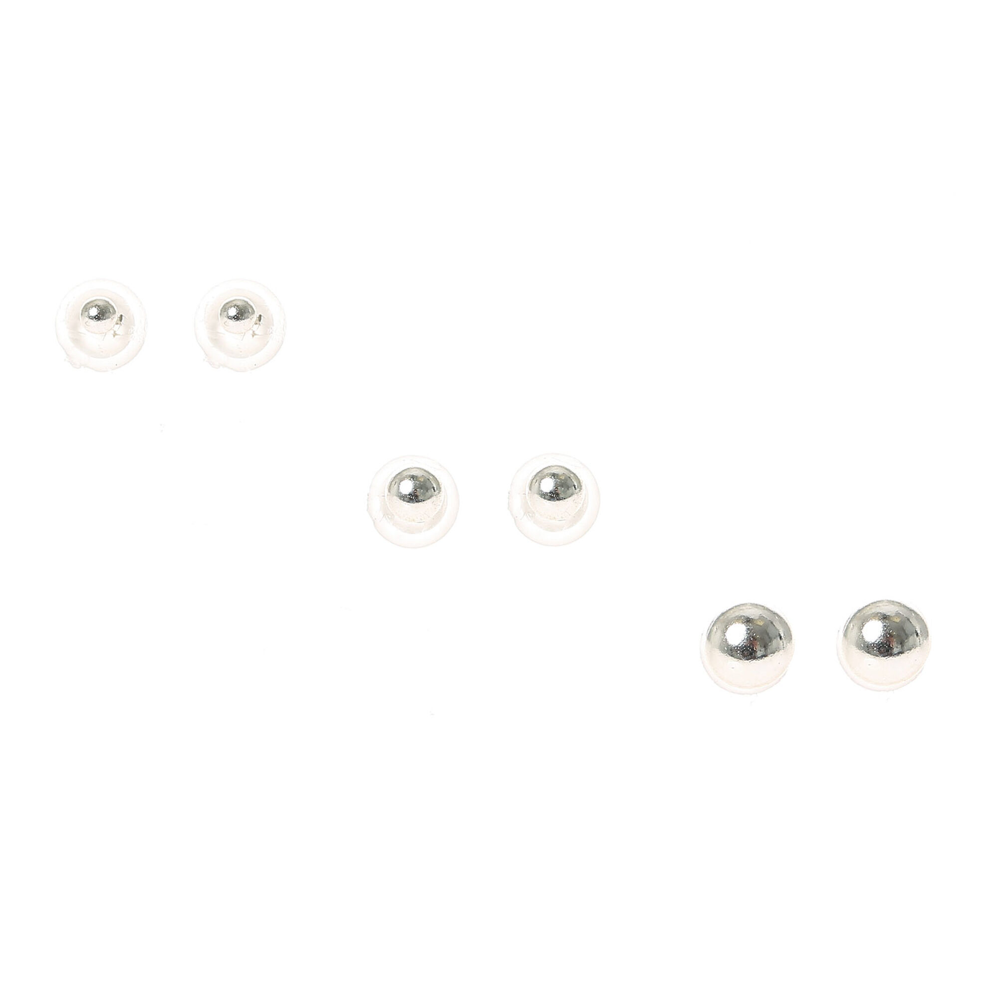 View Claires Gradual Ball Stud Earrings 3 Pack Silver information