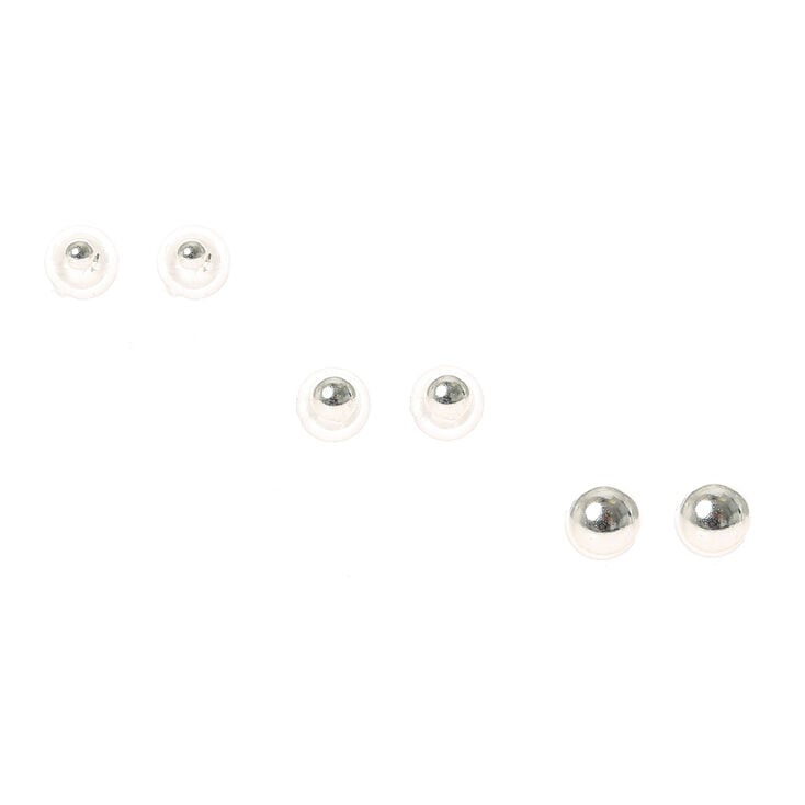 Sterling Silver Gradual Ball Stud Earrings - 3 Pack,