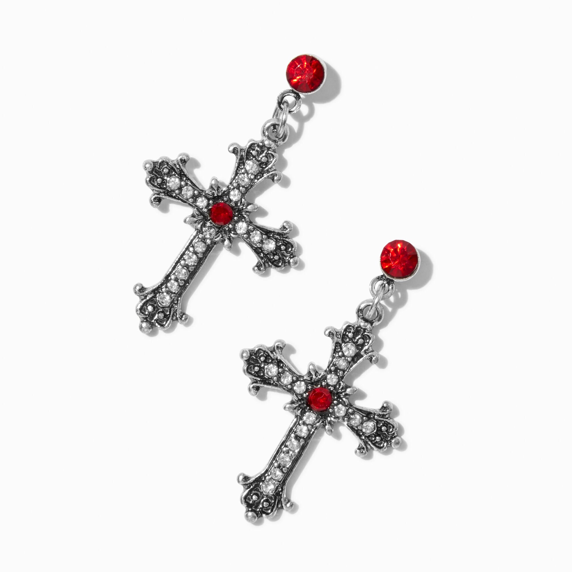 Hematite Red Cross Drop Earrings,