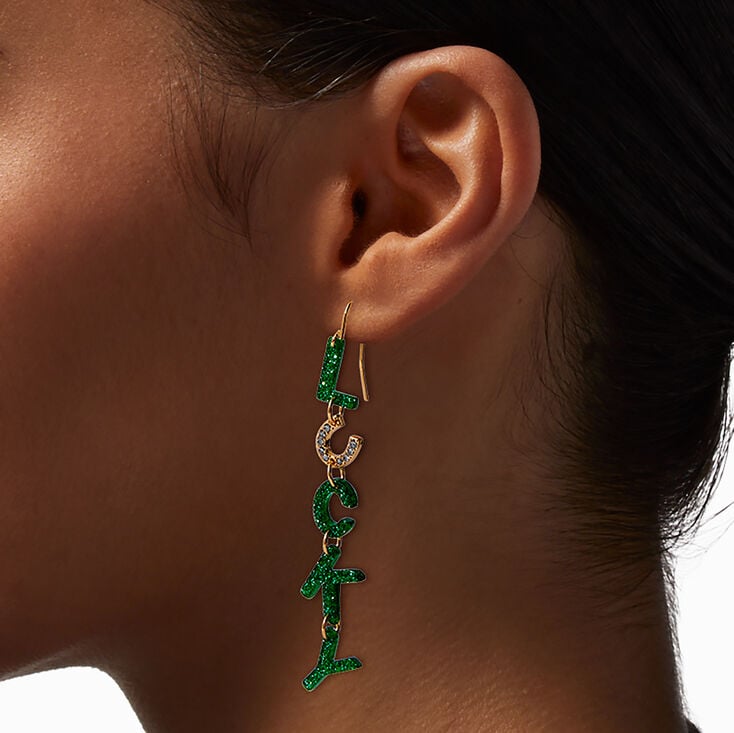 St. Patrick&#39;s Day Glitter &quot;Lucky&quot; Drop Earrings,