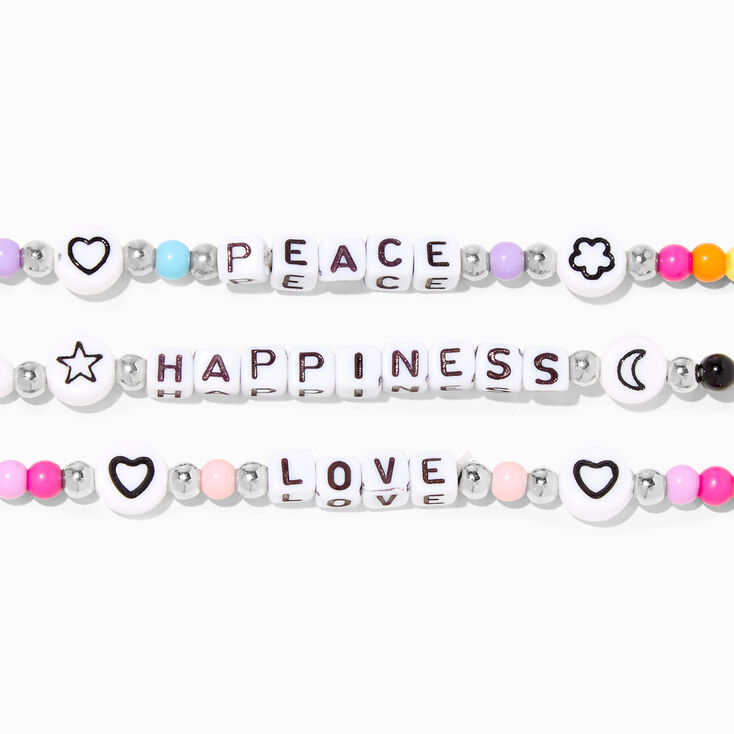 Love, Peace, &amp; Happiness Beaded Stretch Bracelets - 3 Pack,