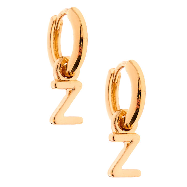 Gold 10MM Initial Huggie Hoop Earrings - Z,