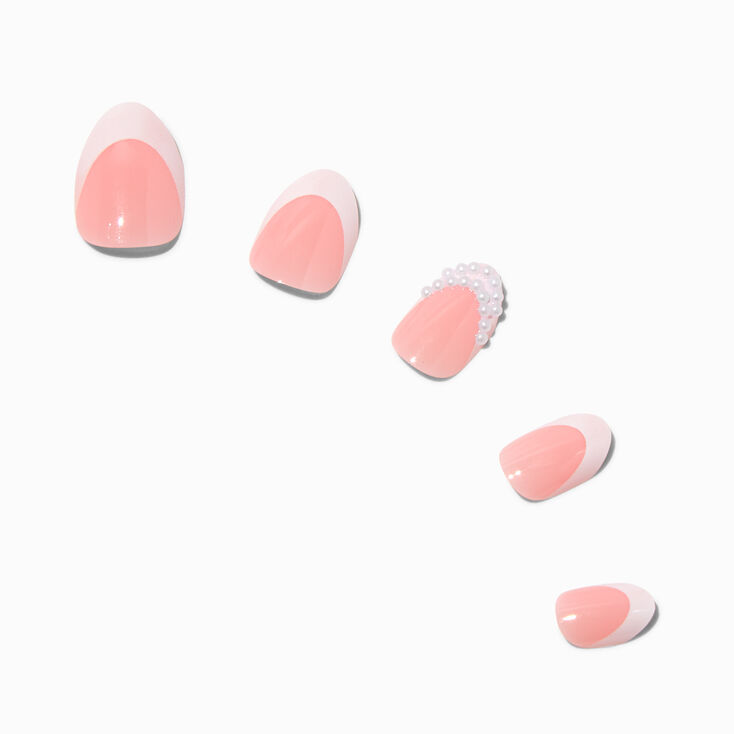 Pearl French Tip Stiletto Press On Vegan Faux Nail Set - 24 Pack,