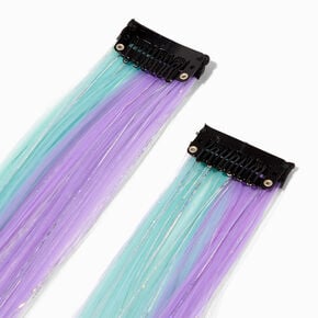 Extensions de cheveux synth&eacute;tiques droits &agrave; clip avec guirlande violette et vert menthe - Lot de 2,
