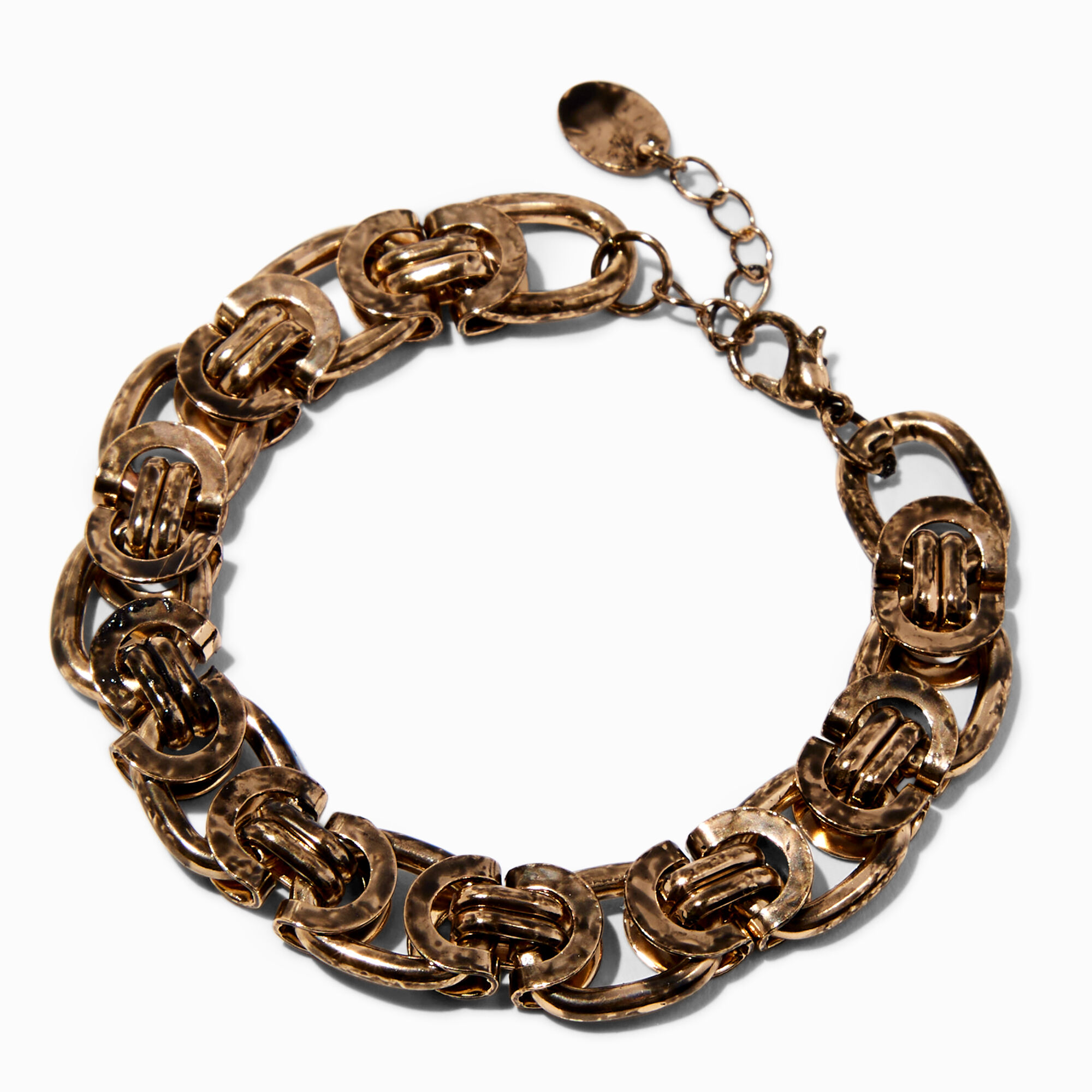 View Claires Antiqued Tone Chunky Chain Link Bracelet Gold information