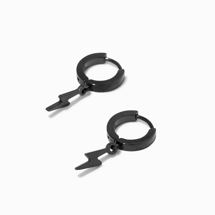 Black Titanium 7MM Mini Lightning Bolt Hoop Earrings,