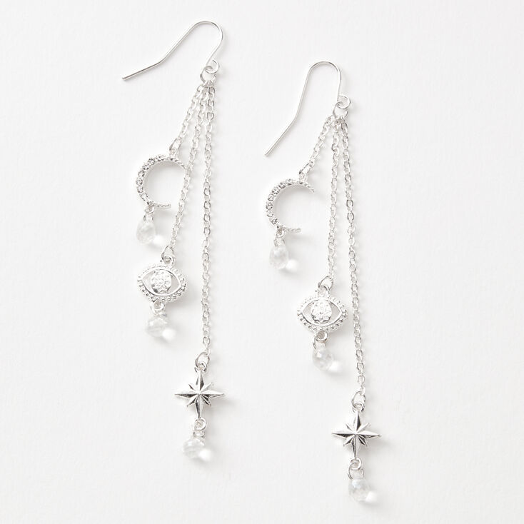 Silver 3&quot; Celestial Eye Drop Earrings,