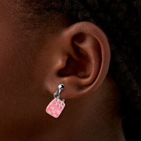 Pink Dice 0.5&quot; Clip-On Drop Earrings,
