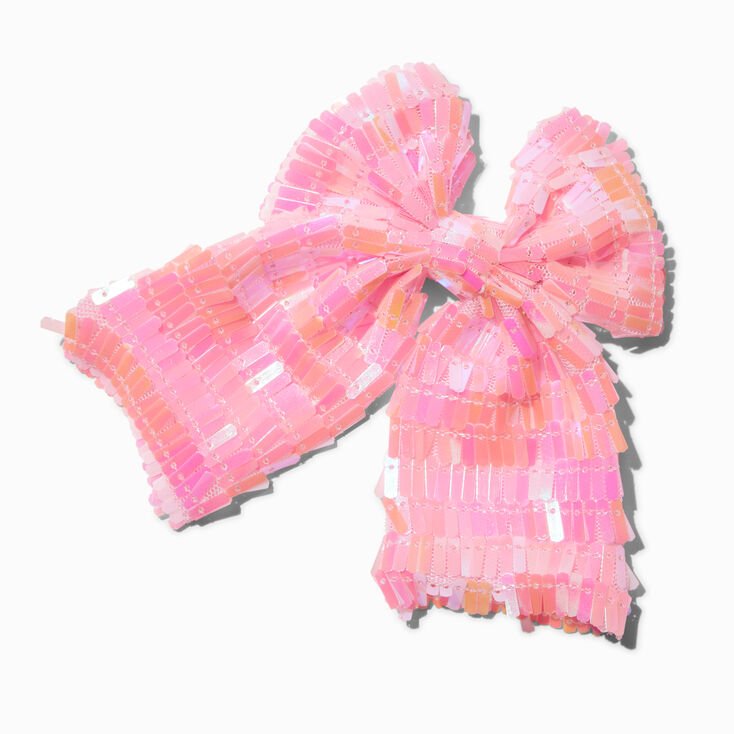 Claire&#39;s Club Pink Square Sequin Hair Bow Clip,