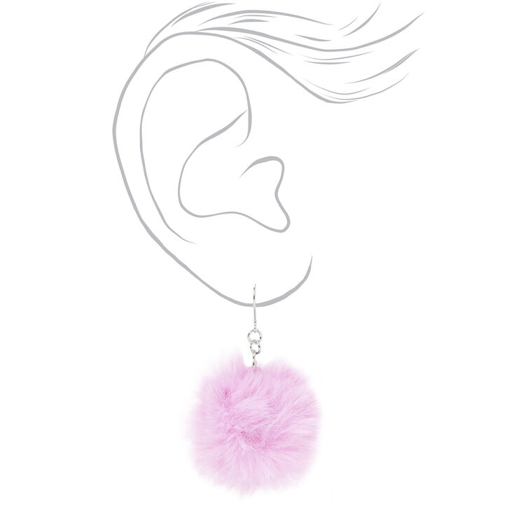 1.5&quot; Pom Pom Drop Earrings - Purple,