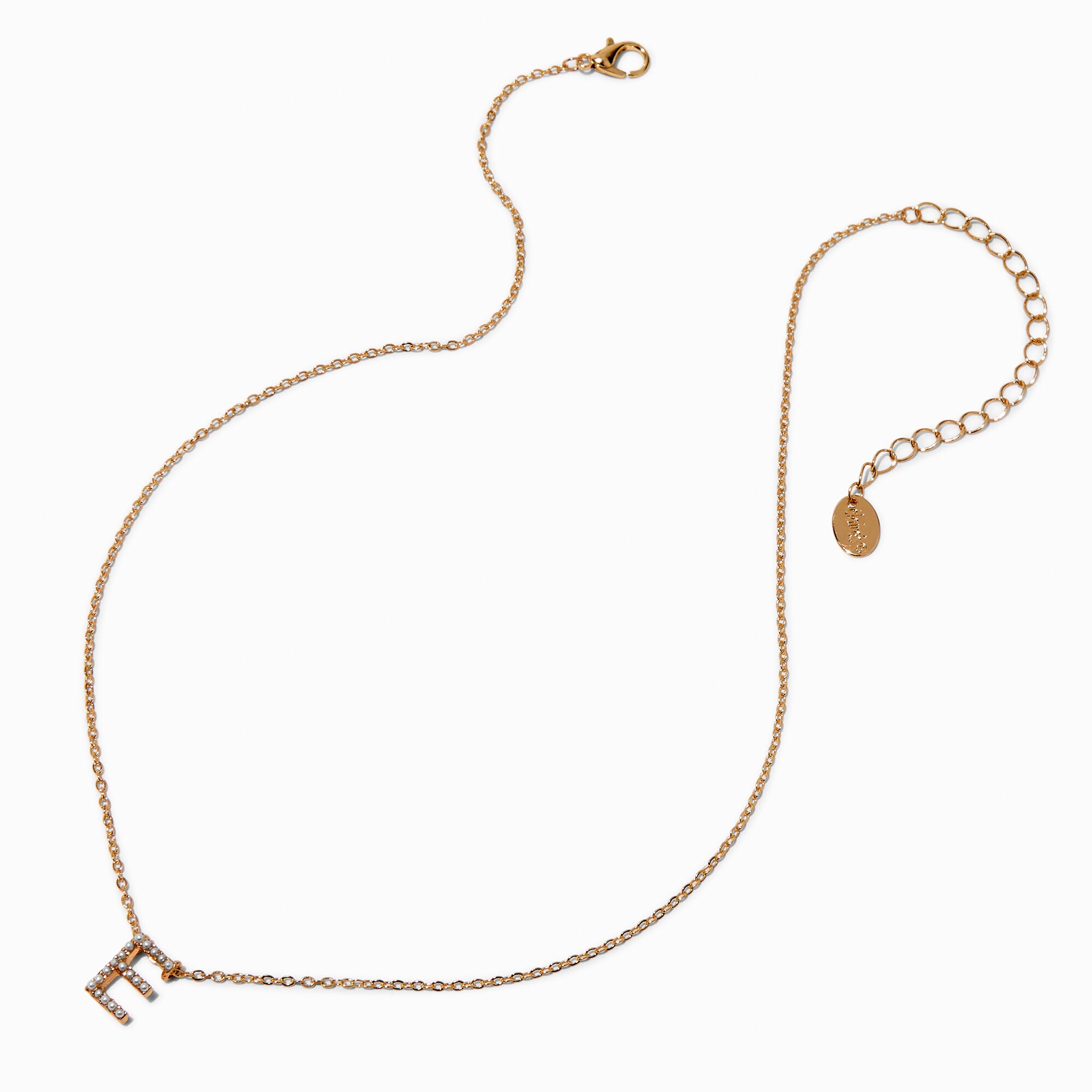 Gold-tone Mini Pearl Initial Chain Necklace - E,
